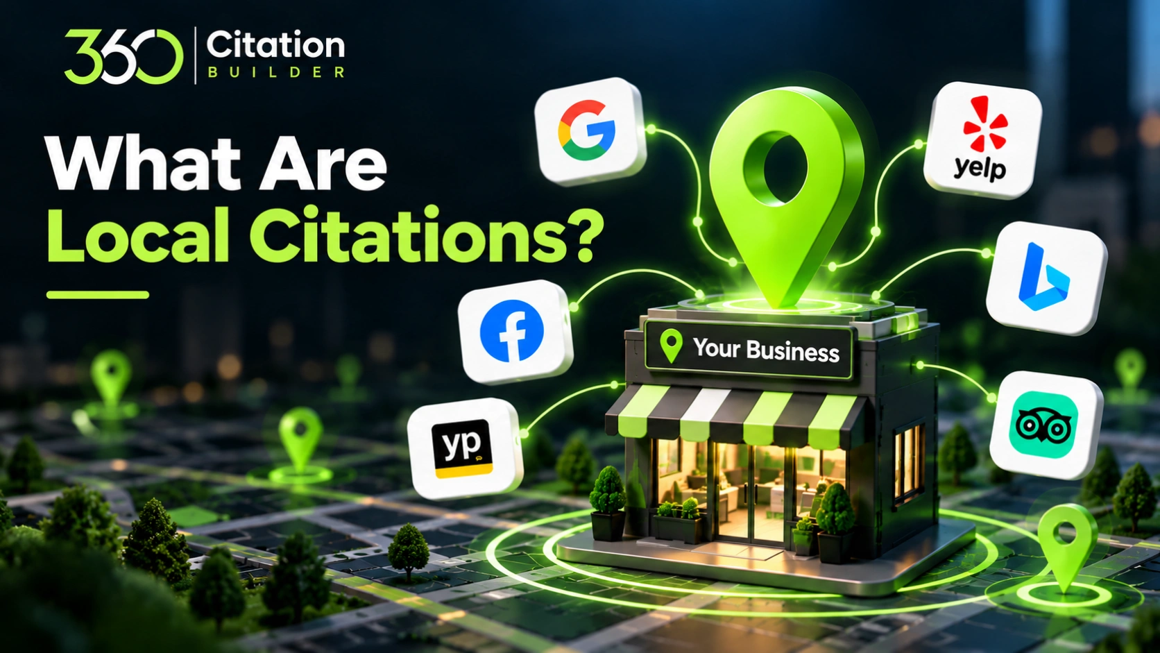 Local Citations: The Complete Guide to Citation Building for Local SEO Illustration of local business citations across Google, Yelp, Bing and other directories